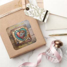 Pegatina Cuadrada Serie Steampunk de Glass Staint Sunflower Heart