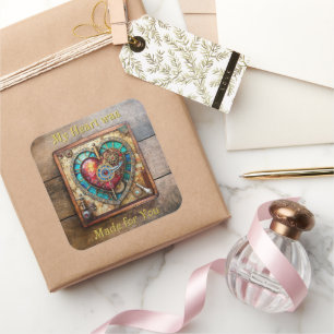 Pegatina Cuadrada Serie Steampunk de Glass Staint Sunflower Heart