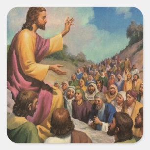 Pegatina Cuadrada Sermón de la Montaña de Jesucristo, Religión Vinta
