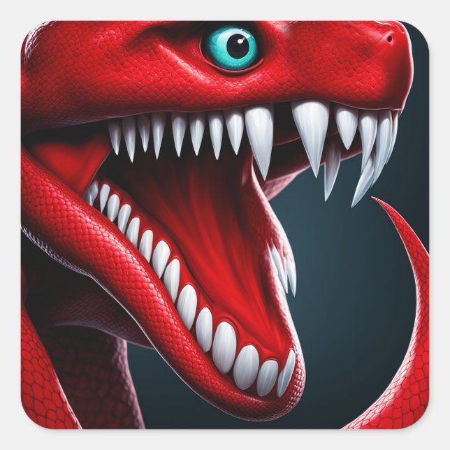 Pegatina Cuadrada Serpiente Cobra con escalas rojas vibrantes y ojos (Anverso)