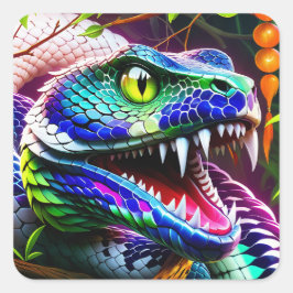 Pegatina Cuadrada Serpiente Cobra con escalas turquesa y azul vibran