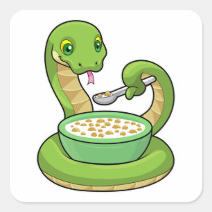 Pegatina Cuadrada Serpiente comiendo con Muesli