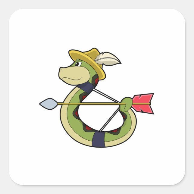 Pegatina Cuadrada Serpiente como arquero con arco y flecha (Anverso)
