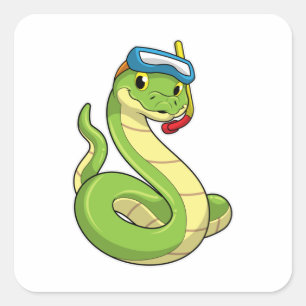 Pegatina Cuadrada Serpiente como buzo con Snorkel