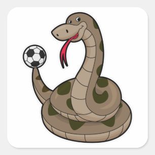 Pegatina Cuadrada Serpiente como jugador de fútbol con pelota de fút
