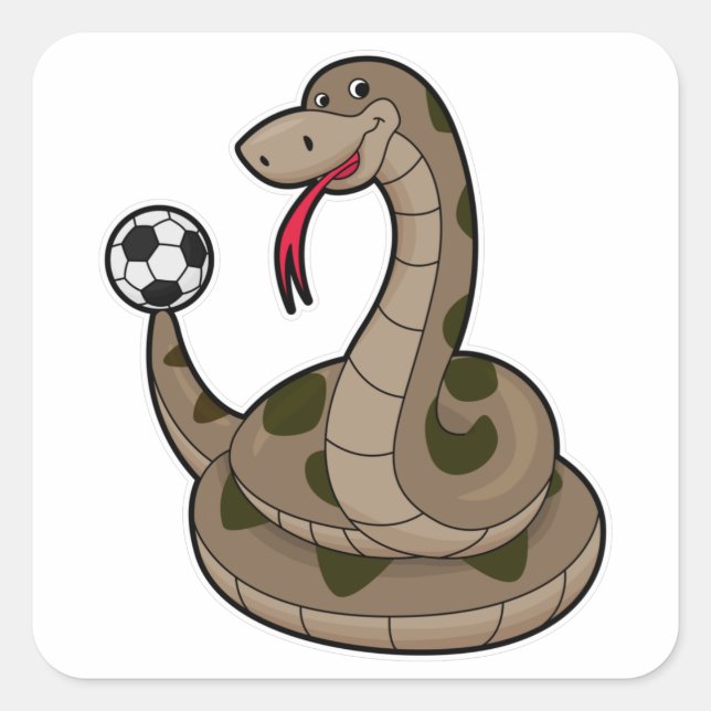 Pegatina Cuadrada Serpiente como jugador de fútbol con pelota de fút (Anverso)