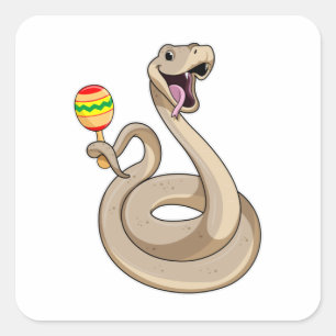 Pegatina Cuadrada Serpiente como músico con Maracas