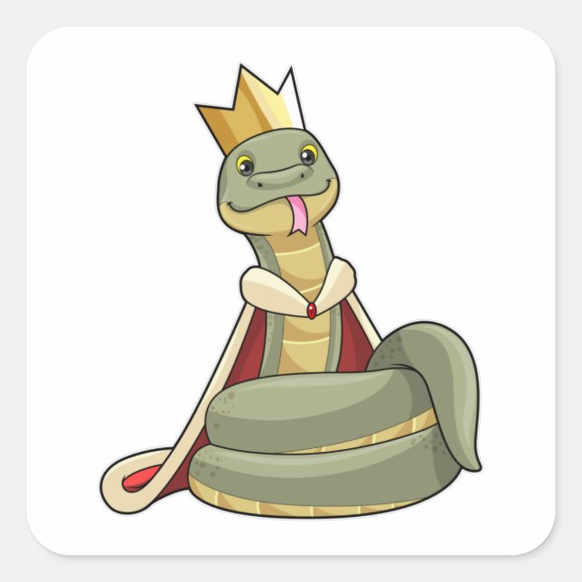 Pegatina Cuadrada Serpiente como rey con corona (Anverso)