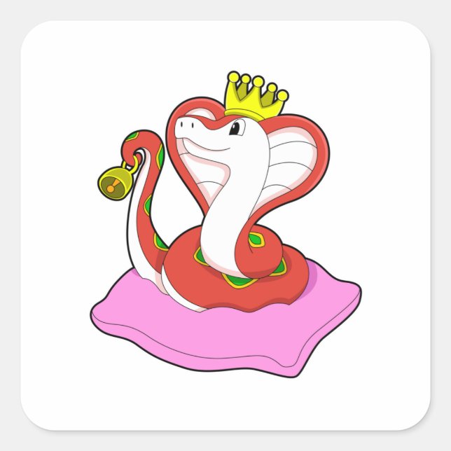 Pegatina Cuadrada Serpiente como rey con corona (Anverso)