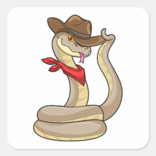 Pegatina Cuadrada Serpiente como vaquero con bufanda