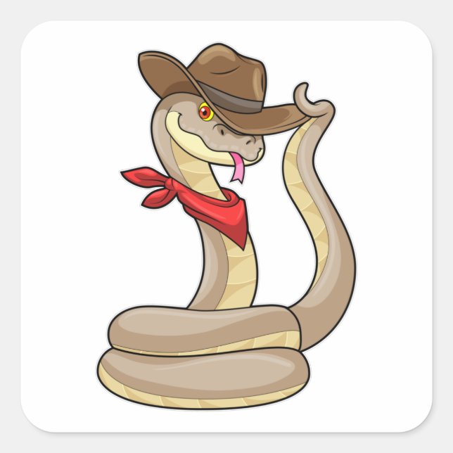 Pegatina Cuadrada Serpiente como vaquero con bufanda (Anverso)