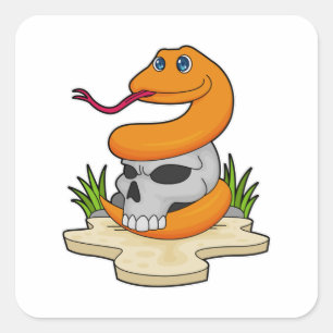 Pegatina Cuadrada Serpiente con cráneo