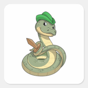 Pegatina Cuadrada Serpiente con espada