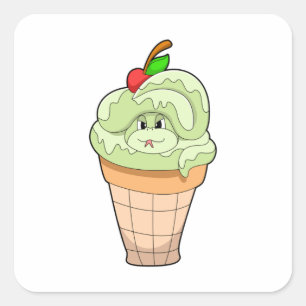 Pegatina Cuadrada Serpiente con helado y cereza
