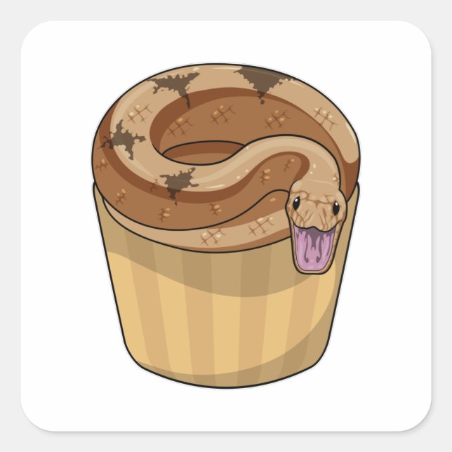 Pegatina Cuadrada Serpiente con Muffin (Anverso)