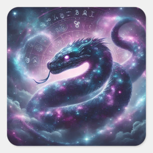 Pegatina Cuadrada Serpiente Cósmica Zodíaco Galaxia Astrología