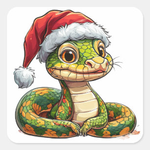 Pegatina Cuadrada Serpiente de dibujos animados adorable