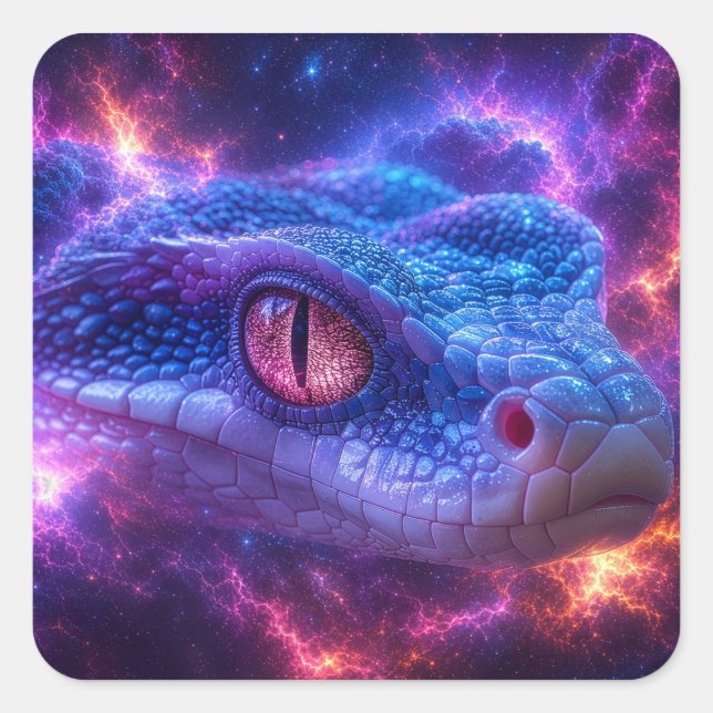 PEGATINA CUADRADA SERPIENTE EN EL ESPACIO (Anverso)