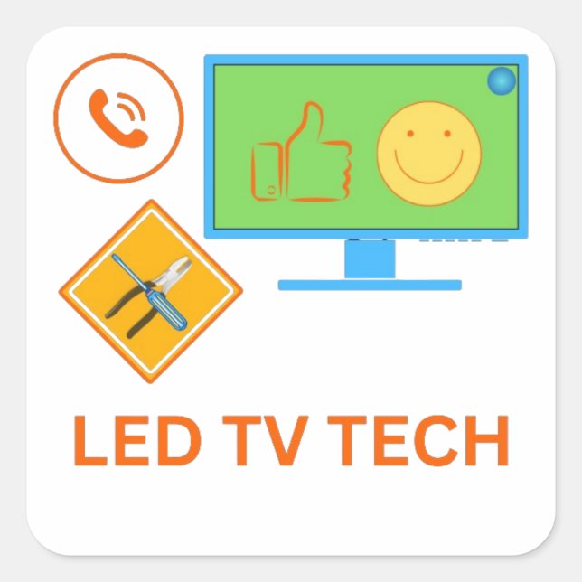 Pegatina Cuadrada Servicio de conexión técnica de TV LED (Anverso)