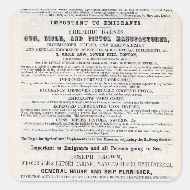 Pegatina Cuadrada Servicios de publicidad de emigrantes posters (Anverso)