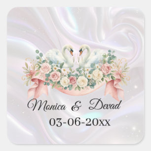 Pegatina Cuadrada Servilletas de Boda de Cisnes