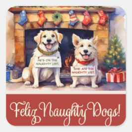 Pegatina Cuadrada Servilletas de papel de Navidad para perros travie