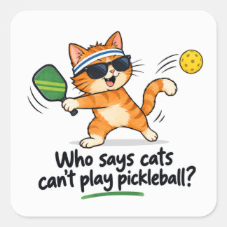 Pegatina Cuadrada Servilletas Divertidas de Gato de Pickleball | Qui