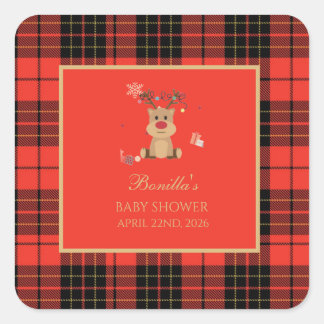 Pegatina Cuadrada Servilletas Vintage Rojo Oscuro para Baby Shower
