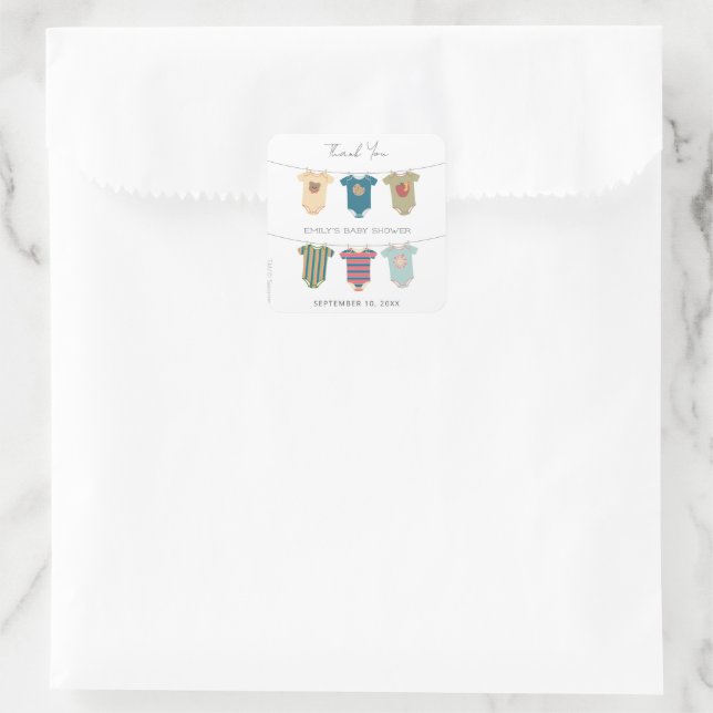 Pegatina Cuadrada Sesame Pals Bodysuit Baby Shower Gracias (Bolso)