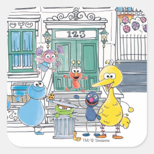 Pegatina Cuadrada Sesame Pals Doodley Graphic