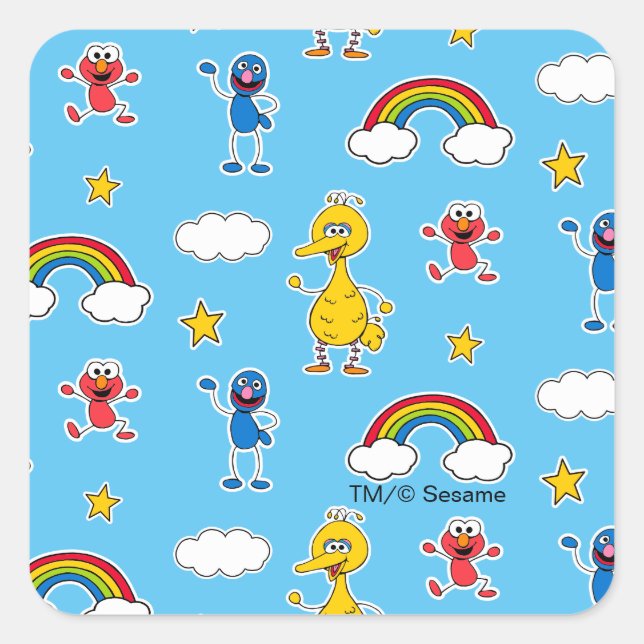 Pegatina Cuadrada Sesame Pals Rainbow Doodley Pattern (Anverso)