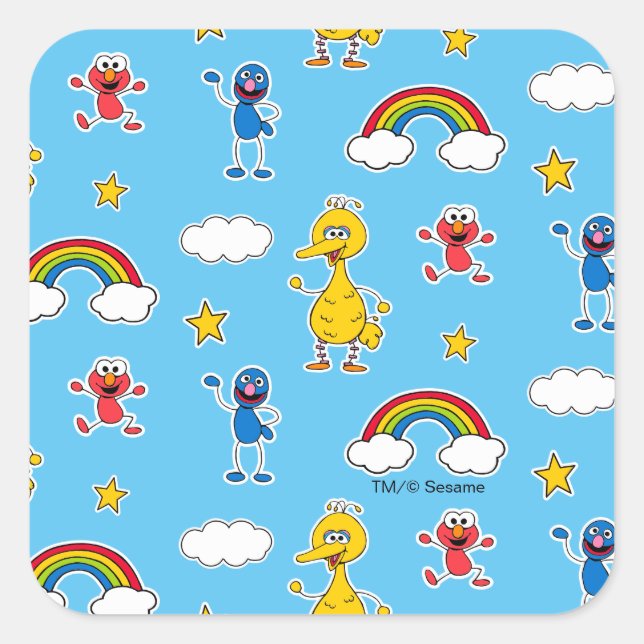 Pegatina Cuadrada Sesame Pals Rainbow Doodley Pattern (Anverso)