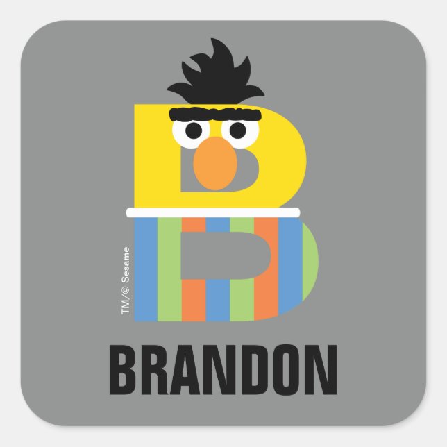 Pegatina Cuadrada Sesame Street | B es de Bert (Anverso)