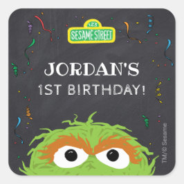 Pegatina Cuadrada Sesame Street | Cumpleaños de Oscar Pizarra