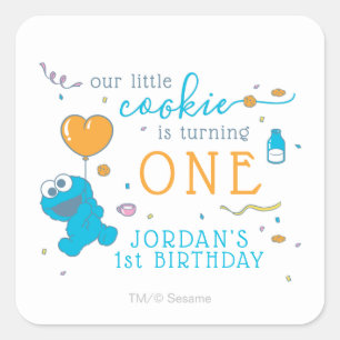 Pegatina Cuadrada Sesame Street El cumpleaños número 1 de Cookie M