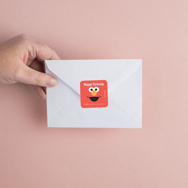 Pegatina Cuadrada Sesame Street Elmo | Un regalo de - Cumpleaños (Sticker on envelope)