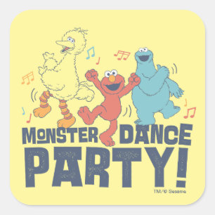 Pegatina Cuadrada Sesame Street Fiesta de baile de monstruos