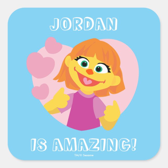 Pegatina Cuadrada Sesame Street | Julia Corazón Rosa (Anverso)