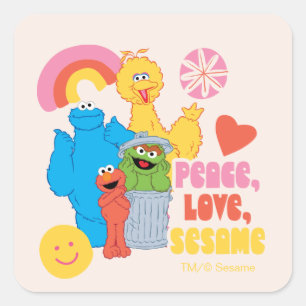 Pegatina Cuadrada Sesame Street   Paz, Amor, Sesame