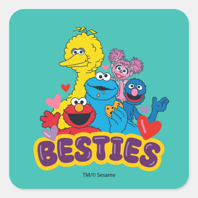 Pegatina Cuadrada Sesame Street Valentine Besties (Anverso)