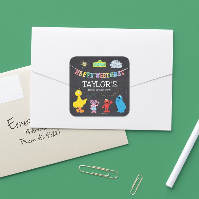 Pegatina Cuadrada Sésamo Street Pals Chalkboard Rainbow Birday (Subido por el creador)