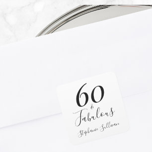 Pegatina Cuadrada Sesenta con Estilo y Fabuloso Cumpleaños 60 