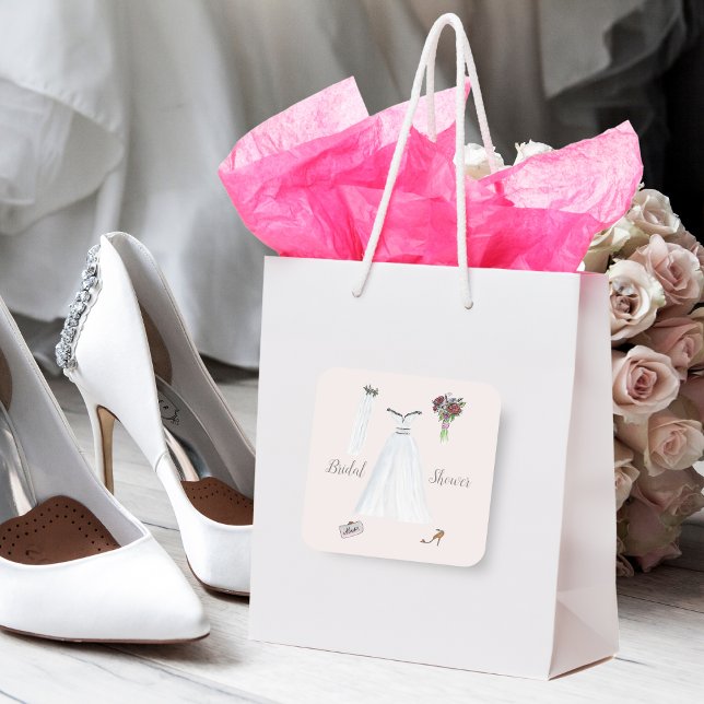 Pegatina Cuadrada Set de boda de ducha nupcial con acuarela (Subido por el creador)