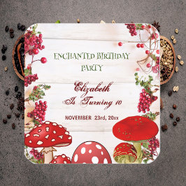 Pegatina Cuadrada Seta del Jardín de Frutas Rojas Hongos Mágicos par