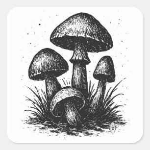 Pegatina Cuadrada Setas Silvestres del Bosque – Arte con Tinta