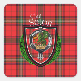 Pegatina Cuadrada Seton Scottish Clan Tartan & Escudo