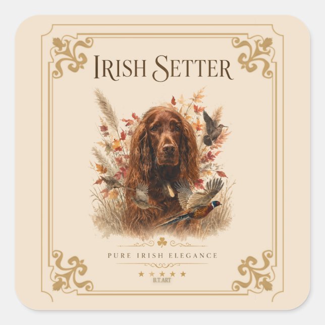 Pegatina Cuadrada Setter Irlandés (Anverso)
