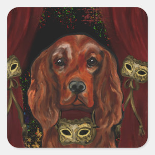 Pegatina Cuadrada Setter Rojo Irlandés Tarjeta Postal