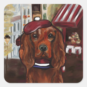 Pegatina Cuadrada Setter Rojo Irlandés Tarjeta Postal