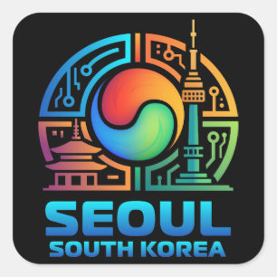 Pegatina Cuadrada Seúl Corea del Sur